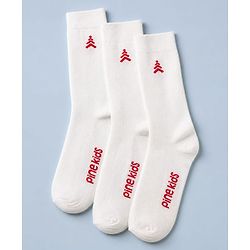 Pine Kids Cotton Knit Socks With Tree Embroidery Pack Of 3 -White