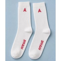 Pine Kids Cotton Knit Socks With Tree Embroidery Pack Of 3 -White