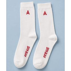 Pine Kids Cotton Knit Socks With Tree Embroidery Pack Of 3 -White