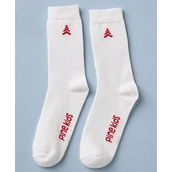 Pine Kids Cotton Knit Socks With Tree Embroidery Pack Of 3 -White