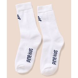 Pine Kids Cotton Mix Knit Below knee length Socks with Pine Kids Text in White Blue & Red Pack of 3