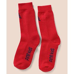 Pine Kids Cotton Mix Knit Below knee length Socks with Pine Kids Text in White Blue & Red Pack of 3
