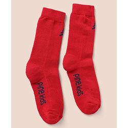 Pine Kids Cotton Mix Knit Below knee length Socks with Pine Kids Text in White Blue & Red Pack of 3