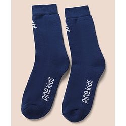 Pine Kids Cotton Mix Knit Below knee length Socks with Pine Kids Text in White Blue & Red Pack of 3