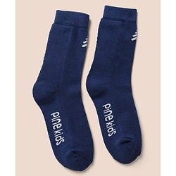 Pine Kids Cotton Mix Knit Below knee length Socks with Pine Kids Text in White Blue & Red Pack of 3