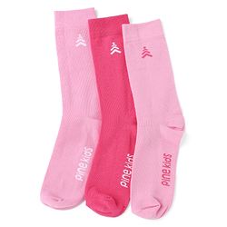 Pine Kids Cotton Knit Mid Calf Length Socks With Pine Kids Text Design Pack Of 3 -Pink