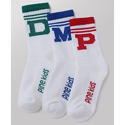 Pine Kids Cotton Mix Knit Mid Calf Socks With Text Design Pack of 3 - White