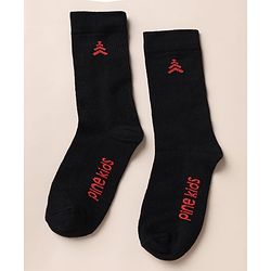 Pine Kids Cotton Mix Knit Below Knee Length Socks With Text Design Pack of 3 - Black White
