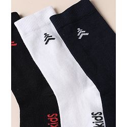 Pine Kids Cotton Mix Knit Below Knee Length Socks With Text Design Pack of 3 - Black White