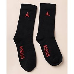 Pine Kids Cotton Mix Knit Below Knee Length Socks With Text Design Pack of 3 - Black White