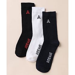 Pine Kids Cotton Mix Knit Below Knee Length Socks With Text Design Pack of 3 - Black White