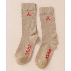 Pine Kids Knit Below Knee Length Socks With Text Design Pack of 3 - Brown Black Grey
