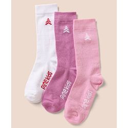 Pine Kids Cotton Mix Knit Below knee length Socks with Pine Kids Text in White & Pink Pack of 3