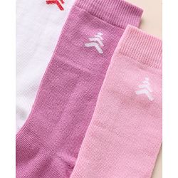 Pine Kids Cotton Mix Knit Below knee length Socks with Pine Kids Text in White & Pink Pack of 3