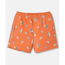 Pine Kids 100% Cotton Cambric Woven Boxers with Beach Theme & Leaf Print Pack of 2 - Blue & Orange