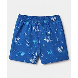 Pine Kids 100% Cotton Cambric Woven Boxers with Beach Theme & Leaf Print Pack of 2 - Blue & Orange