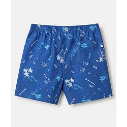 Pine Kids 100% Cotton Cambric Woven Boxers with Beach Theme & Leaf Print Pack of 2 - Blue & Orange