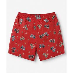 Pine Kids 100% Cotton Cambric Woven Boxers with Anchor & Bicycle Print Pack of 2 - Red & Black