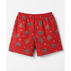 Pine Kids 100% Cotton Cambric Woven Boxers with Anchor & Bicycle Print Pack of 2 - Red & Black