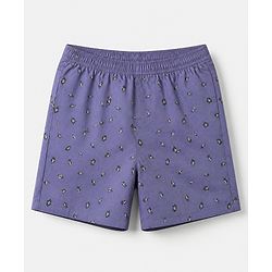Pine Kids 100% Cotton Cambric Woven Boxers with Beach Theme & Boat Print Pack of 2 - Violet & Yellow