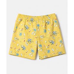 Pine Kids 100% Cotton Cambric Woven Boxers with Beach Theme & Boat Print Pack of 2 - Violet & Yellow