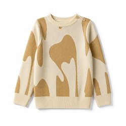 Pine Kids Knit Full Sleeves Pullover with Text & Abstract Design - Beige