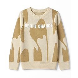 Pine Kids Knit Full Sleeves Pullover with Text & Abstract Design - Beige