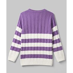Pine Kids Knit Full Sleeves Striped Sweater Set - Purple