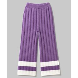 Pine Kids Knit Full Sleeves Striped Sweater Set - Purple
