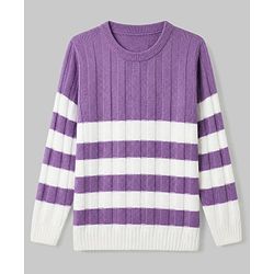 Pine Kids Knit Full Sleeves Striped Sweater Set - Purple