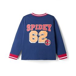 Pine Kids Marvel 100% Cotton Terry Knit Full Sleeves T-Shirt with Spiderman Graphic - Navy Blue