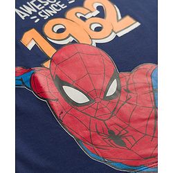 Pine Kids Marvel 100% Cotton Terry Knit Full Sleeves T-Shirt with Spiderman Graphic - Navy Blue