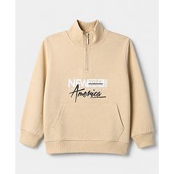 Pine Kids Cotton Knit Sweatshirts with Full Sleeves and New York Brooklyn United States Of America Print in Beige for 4-5 Years