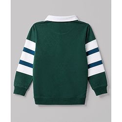 Pine Kids Cotton Knit Stripes Sweatshirt with Full Sleeves and Urban Legend Text Embroidery - Green