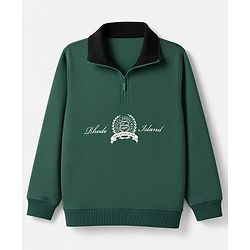 Pine Kids Cotton Knit Sweatshirt With Full Sleeves and Rhode Island Text Print in Front & Back - Green