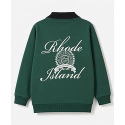 Pine Kids Cotton Knit Sweatshirt With Full Sleeves and Rhode Island Text Print in Front & Back - Green