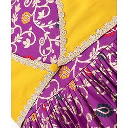 Pine Kids Jacquard Woven Half Sleeves Floral Zari Work Ethnic Dresses With Jacket - Violet