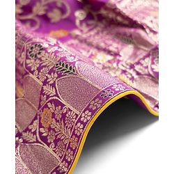 Pine Kids Jacquard Woven Half Sleeves Floral Zari Work Ethnic Dresses With Jacket - Violet