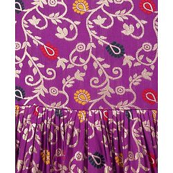 Pine Kids Jacquard Woven Half Sleeves Floral Zari Work Ethnic Dresses With Jacket - Violet