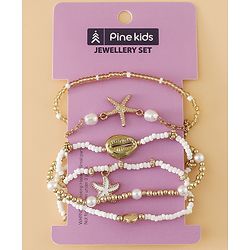 Pine Kids Free Size Bracelets & Bangles Set for Girls - Golden & White