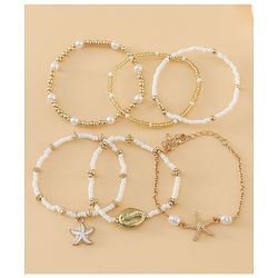 Pine Kids Free Size Bracelets & Bangles Set for Girls - Golden & White