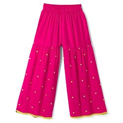 Pine Kids Woven Sleeveless Kurti & Gharara Set With Embroidery & Dupatta - Dark Pink