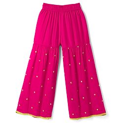 Pine Kids Woven Sleeveless Kurti & Gharara Set With Embroidery & Dupatta - Dark Pink