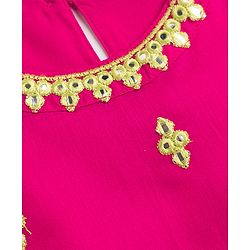 Pine Kids Woven Sleeveless Kurti & Gharara Set With Embroidery & Dupatta - Dark Pink