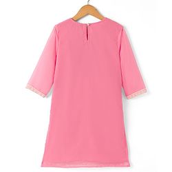 Pine Kids Woven Kurti, Pant and Dupatta with Three Fourth Sleeves and Floral Embroidery in Light Pink