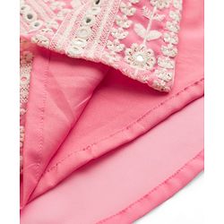 Pine Kids Woven Kurti, Pant and Dupatta with Three Fourth Sleeves and Floral Embroidery in Light Pink