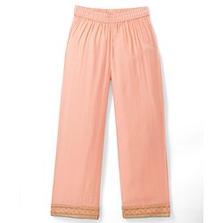 Pine Kids Woven Kurta and Churidar Set with Three Fourth Sleeves and Floral Print in Light Peach