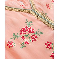 Pine Kids Woven Kurta and Churidar Set with Three Fourth Sleeves and Floral Print in Light Peach