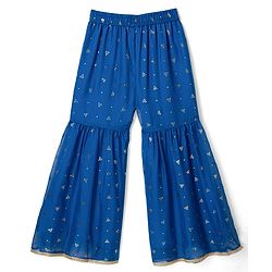 Pine Kids Woven Three Fourth Sleeves Kurti and Gharara Set with Dupatta and Dots Foil/Glitter Print in Royal Blue