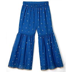 Pine Kids Woven Three Fourth Sleeves Kurti and Gharara Set with Dupatta and Dots Foil/Glitter Print in Royal Blue